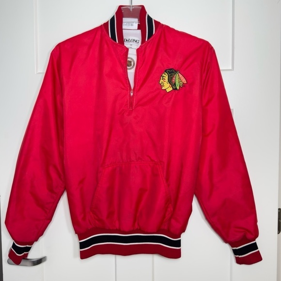 Vintage Chicago Blackhawks Varsity Windbreaker Jacket Delong - Picture 1 of 7